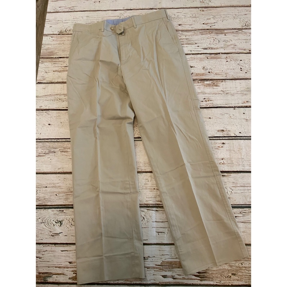 Faconnable Mens Chino Pants Tan Khaki Flat Front Regular Fit Size 35 R